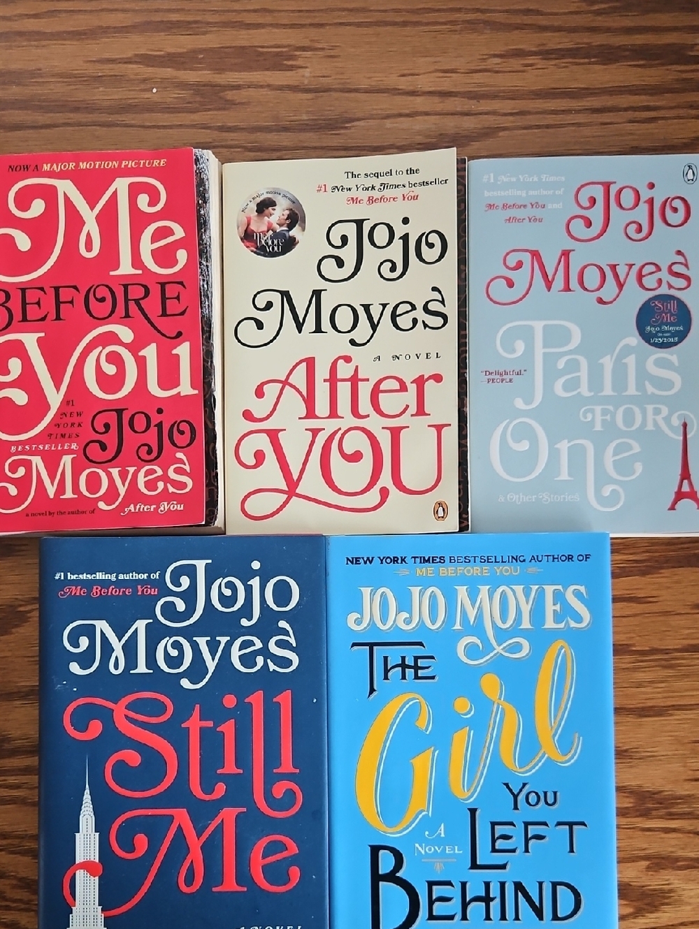 Jojo Moyes Book Lot - Bright Blue, Red, Cream, Light Blue Covers